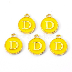 Golden Plated Alloy Enamel Charms, Enamelled Sequins, Flat Round with Letter, Gold, Letter.D, 14x12x2mm, Hole: 1.5mm(X-ENAM-S118-09D)