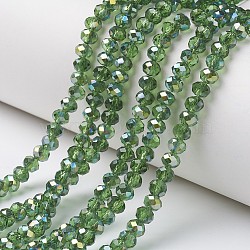 Electroplate Transparent Glass Beads Strands, Half Green Plated, Faceted, Rondelle, Lime Green, 8x6mm, Hole: 1mm, about 72pcs/strand, 16.14 inch(41cm)(EGLA-A034-T8mm-S10)