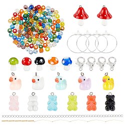 ARRICRAFT DIY Cute Earring Necklace Making Kit, Including Bear & Duck & Mushroom Resin Pendants, Glass Seed & Lampwork Beads, Iron Wire Pendants & Cable Chains, Mixed Color(DIY-AR0002-59)