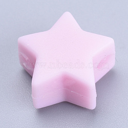 Food Grade Eco-Friendly Silicone Beads, Chewing Beads For Teethers, DIY Nursing Necklaces Making, Star, Pink, 14x13.5x8mm, Hole: 2mm(SIL-T041-06)