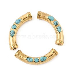 Synthetic Turquoise Beads, with 304 Stainless Steel Findings, PVD Vacuum Plating, Tube, 13.5x39x9mm, Hole: 3mm(STAS-P380-66G-01)