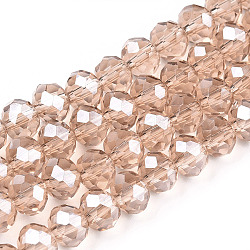 Electroplate Glass Beads Strands, Pearl Luster Plated, Faceted, Rondelle, PeachPuff, 3.5x3mm, Hole: 0.4mm, about 123~127pcs/strand, 13.7~14.1 inch(35~36cm)(EGLA-A034-T3mm-A29)