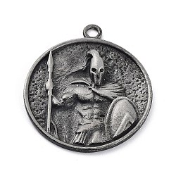 Tibetan Style Alloy Pendnat, Frosted, Flat Round with Human, Antique Silver, 45x39x6.5mm, Hole: 3.2mm(PALLOY-H133-08AS)