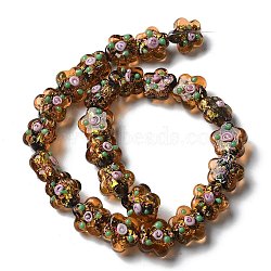 Handmade Foil Lampwork Beads Strands, Plum, Sienna, 15x15x9mm, Hole: 1.5mm, about 25pcs/strand, 14.17''(36cm)(FOIL-Z001-02D)