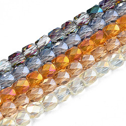 Electroplate Transparent Glass Beads Strands, Faceted, Column, Mixed Color, 5.5x5mm, Hole: 1.2mm, about 99pcs/strand, 21.85 inch(55.5cm)(EGLA-N002-13-B)