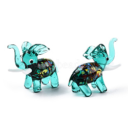 Handmade Lampwork Display Decorations, for Home Decorations, Elephant, Turquoise, 60~63x24.5~26.5x49~52mm(LAMP-T011-91)