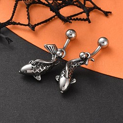 Fish 316 Surgical Stainless Steel Dangle Belly Button Rings, Piercing Navel Rings, Barbell Body Jewelry for Women, Antique Silver, 33x12.5mm(EJEW-G416-15AS)