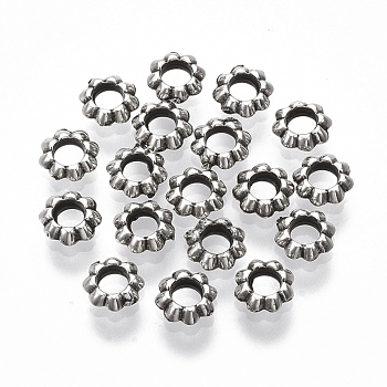 CCB Plastic Beads, Flower, Antique Silver, 7x6.5x2.5mm, Hole: 3mm, about 10543pcs/430g