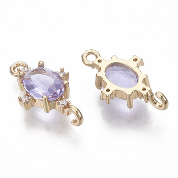 Glass Links connectors, with Brass Micro Pave Cubic Zirconia, Faceted, Oval, Light Gold, Lilac, 17.5x10x5mm, Hole: 1.2mm