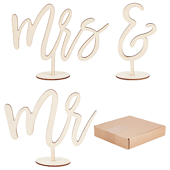 Mr and Mrs Sign for Wedding, Wooden Standing Sign for Sweetheart Table, Photographic Prop, Old Lace, 76~165x50~210x3mm, 6pcs/set