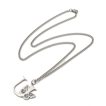 201 Stainless Steel Necklaces, Letter U, 23.74 inch(60.3cm) p: 27x34x1.3mm