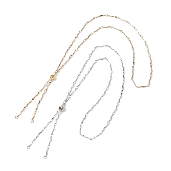 2Pcs 2 Colors 304 Stainless Steel Slider Necklace Makings, with Wave Bar Link Chains and Brass Slider Beads, Golden & Stainless Steel Color, 24.41 inch(62cm), 1pc/color