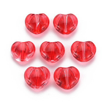 Transparent Glass Beads, Heart, Red, 10.5x12x6.5mm, Hole: 1mm