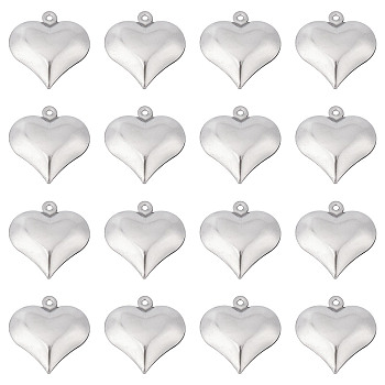 100Pcs 316 Surgical Stainless Steel Pendants, Heart Charm, Stainless Steel Color, 17x16x6mm, Hole: 1mm