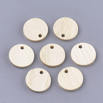 Wood Pendants, Flat Round, PapayaWhip, 15.5x2.5mm, Hole: 2mm