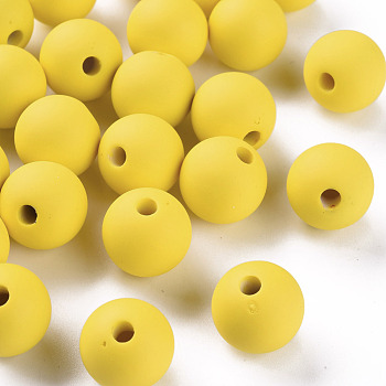 Acrylic Beads, Rubberized Style, Half Drilled, Round, Gold, 16mm, Hole: 3.5mm