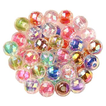UV Plating Transparent Acrylic European Beads, Large Hole Beads, Round, Mixed Color, 13.5x13mm, Hole: 4mm