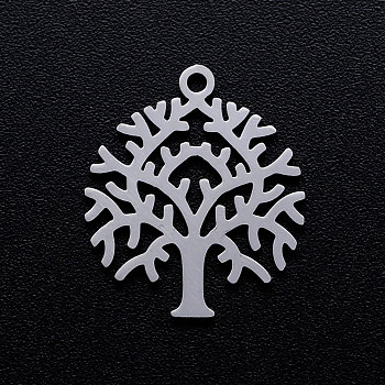 201 Stainless Steel pendants, Tree of Life, Stainless Steel Color, 20x17x1mm, Hole: 1.5mm