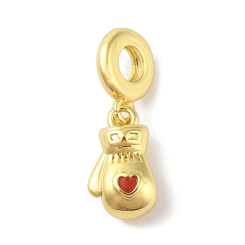 Rack Plating Brass Red Enamel European Dangle Charms, Heart Boxing Glove Large Hole Pendants, Cadmium Free & Lead Free, Long-Lasting Plated, Real 18K Gold Plated, 24mm, Hole: 4mm