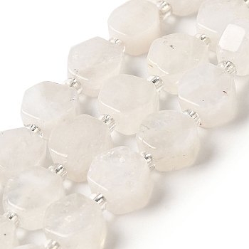 Natural Rainbow Moonstone Beads Strands, Hexagon, with Seed Beads, 8.5~9x8.5~10x4~5mm, Hole: 1mm, about 37~38pcs/strand, 15.55''~15.75''(39.5~40cm)