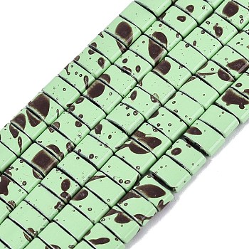 Spray Painted Synthetic Non-magnetic Hematite Bead Strands, 2-Hole, for Tile Elastic Bracelets Making, Rectangle, Aquamarine, 3~3.5x5~5.5x2~2.5mm, Hole: 0.9mm, about 123pcs/strand, 15.75 inch(40cm)
