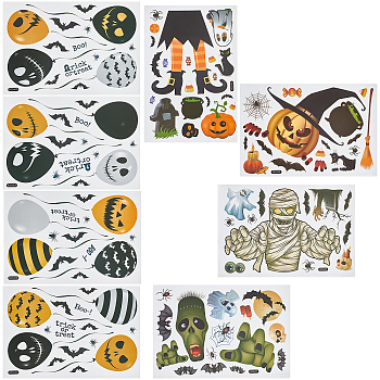 PVC Plastic Window Stickers, Halloween Themed Pattern, 20x30x0.05cm, 8 sheets/set