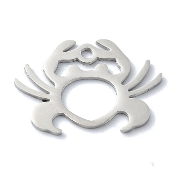 304 Stainless Steel Pendants, Laser Cut, Crab Charms, Stainless Steel Color, 15.5x22.5x1mm, Hole: 1.5mm