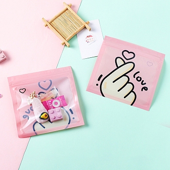 CPP Plastic Zip Lock Bags, Resealable Packaging Bags, Self Seal Bag, Square with Gesture Pattern, Pink, 13.5x13.5cm