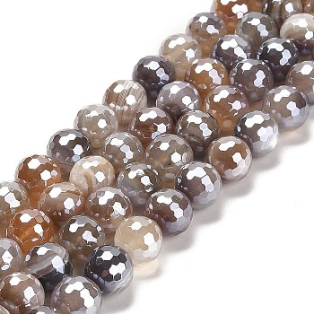 Electroplated Natural Botswana Agate Round Beads Strands, Faceted(128 Facets), 10mm, Hole: 1.4mm, about 38pcs/strand, 14.96 inch(38cm)