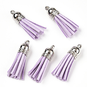 Faux Suede Tassel Pendant Decorations, with CCB Plastic Cord Ends, Platinum, Plum, 33~35x10mm, Hole: 2.5mm