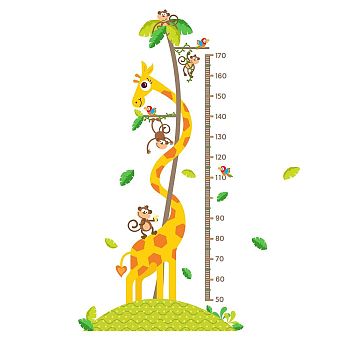 PVC Height Growth Chart Wall Sticker, Giraffe with 50 to 170 cm Measurement, for Kid Room Bedroom Wallpaper Decoration, Mixed Color, 980x390mm, 2pcs/set