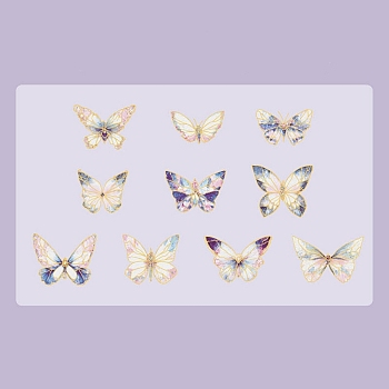 20Pcs 10 Styles Hot Stamping PVC Waterproof Butterfly Decorative Stickers, Self-adhesive Butterfly Decals, for DIY Scrapbooking, Plum, 150x100mm, 2pcs/style