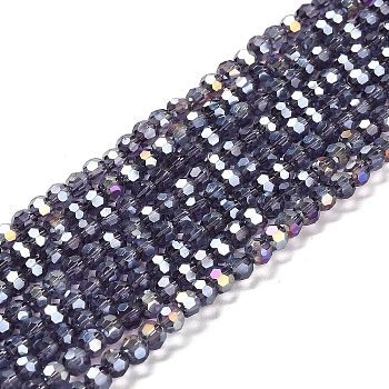 Transparent Glass Beads, 32 Facets, AB Color Plated, Round, Indigo, 4.5x4mm, Hole: 1mm, about 94~95pcs/strand, 13.98''(35.5cm)