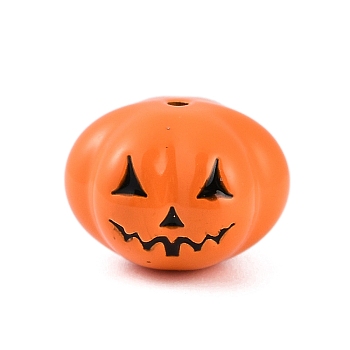 Halloween Theme Spray Painted Alloy Beads, Lead Free & Cadmium Free, Pumpkin, Orange, 12x12x9.5mm, Hole: 1.2mm