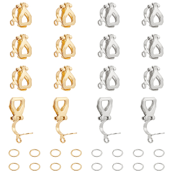 304 Stainless Steel Clip-on Earring Findings, with Open Jump Rings, Mixed Color, 12x6x8.5mm, Hole: 1mm