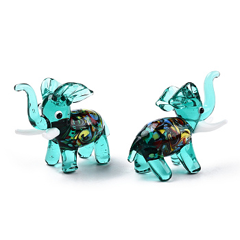 Handmade Lampwork Display Decorations, for Home Decorations, Elephant, Turquoise, 60~63x24.5~26.5x49~52mm