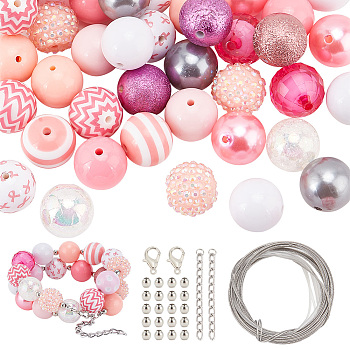 DIY October Breast Cancer Pink Awareness Ribbon Theme Bracelet Keychain Pendant Decoration Making Kit, Including Acrylic Round Beads, Wire, Clasps, Pink, Beads: 106Pcs/box