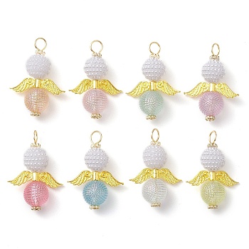 Imitation Pearl Acrylic and Transparent Acrylic Beads Pendant, Angel, Golden, 31.5x22x9.5mm, Hole: 3.5mm