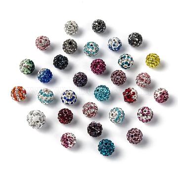 Polymer Clay Rhinestone Beads, Round, Mixed Color, 8~12mm, Hole: 1~2mm(RB-MSMC002-18)