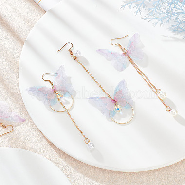 2 Pairs 2 Style Fabric Butterfly with Plastic Pearl Beaded Dangle Earrings(EJEW-AN0002-84)-7
