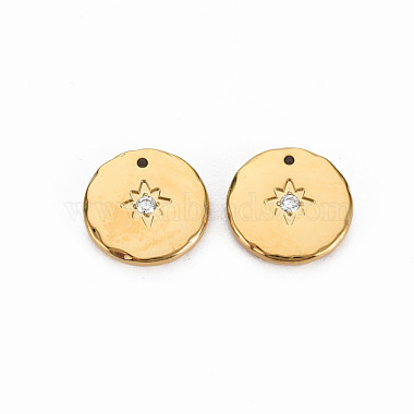 Real 14K Gold Plated Clear Flat Round Stainless Steel+Cubic Zirconia Charms