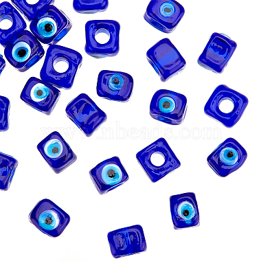 9mm Blue Cube Lampwork Beads