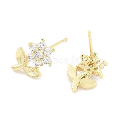 Brass Micro Pave Clear Cubic Zirconia Stud Earrings for Women(EJEW-S217-E02)-2