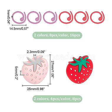 Nbeads 8 pièces 2 couleurs fraise perles de silicone protecteurs d'aiguille à tricoter/bouchons d'aiguille à tricoter(DIY-NB0010-42)-2