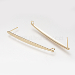 Brass Ear Studs, with Loop, Nickel Free, Real 18K Gold Plated, 52x3.5mm, Hole: 3mm, pin: 0.8mm(KK-S333-02G)