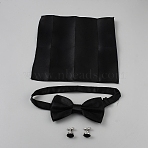 Polyester Pocket Towel Accessories & Bowknot Ties & Iron Cuffinks Sets, for Men's Formal Suit, Black, 217x220x1mm(AJEW-WH20007-78A)