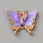 Alloy Enamel Connector Charms, Butterfly Links with Crystal Rhinestone, Light Gold, Purple, 23x25x3.5mm, Hole: 1.8mm(ENAM-WH0056-36KCG-03)