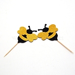 Paper Bee Cake Insert Card Decoration, with Bamboo Stick, for Cake Decoration, Yellow, 113x60x2.5mm(DIY-WH0223-02A)
