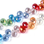 Electroplate Transparent Glass Beads Strands, Teardrop, Top Drilled Beads, Faceted, Mixed Color, 10~11x7.5~8mm, Hole: 0.9~1mm, about 64pcs/strand, 15.55 inch(39.5cm)(EGLA-N025-01B-A01)