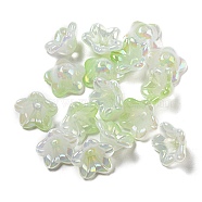 Iridescent Acrylic Bead Caps, AB Color Plated, 5-Petal Flower, Light Green, 12.5x12.5x6.5mm, Hole: 1.5mm(X-OACR-C021-08H)